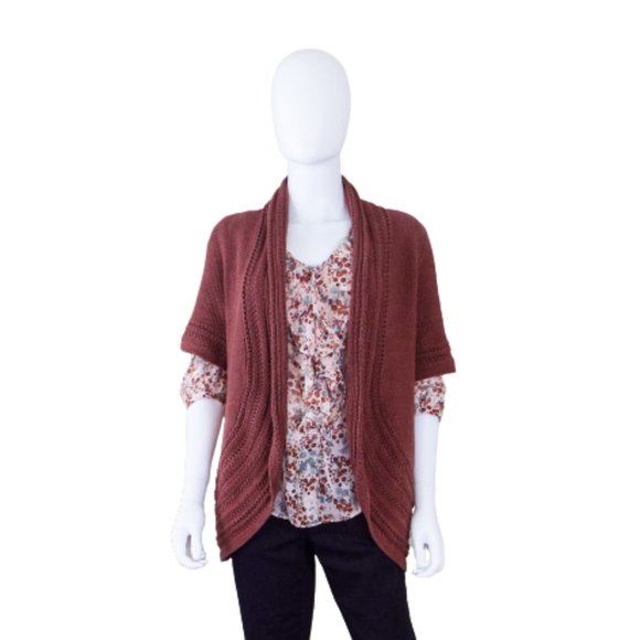 SONOMA SHORT SLEEVE OPEN FRONT CARDIGAN SWEATER - RUST - MEDIUM